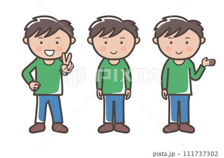 若い男性のポーズセット_ピース_正面_説明 111737302