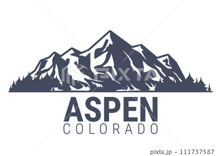 Aspen, Colorado ski resort emblem, snow covered mountains range, vector 111737587