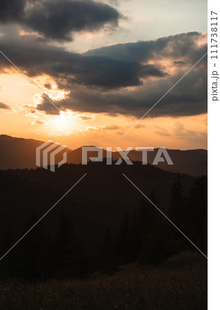 colorful sunset on top of ukrainian mountain 111738117