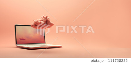 Creative laptop with copy space. Banner for design. Innovative laptop with ample copy space. Laptop mockup with space for customization. AI generation Creative laptop with copy space. Banner for design. Innovative laptop with ample copy space. Laptop mockup with space for customization. AI generation 111738223