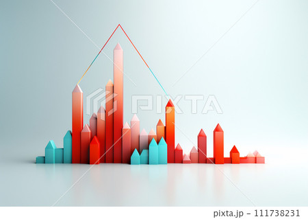 Red and blue graph on white background. Linear diagram for chart design. Data statistic concept. Business analytic visualization. AI generation 111738231
