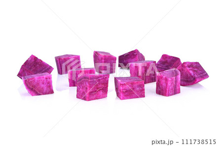 Potato purple sweet slice on white background Potato purple sweet slice on white background 111738515