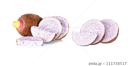 Taro, sliced of taro isolated on white background Taro, sliced of taro isolated on white background 111738517