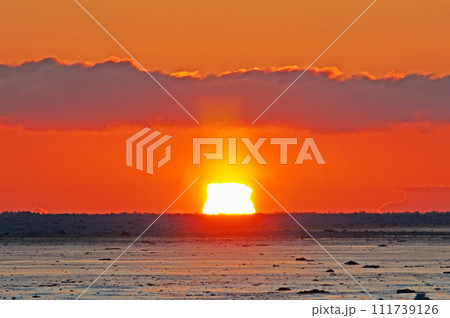 流氷の海と四角い太陽 111739126