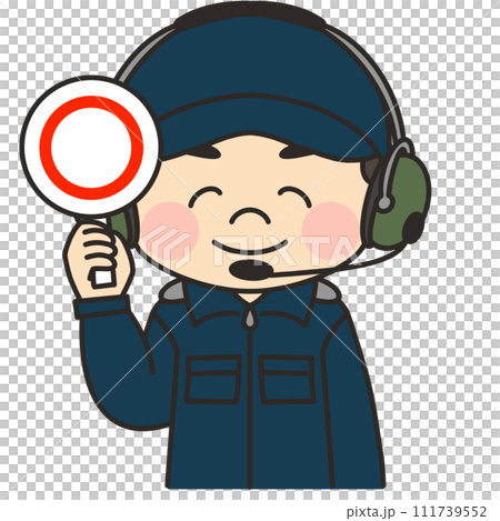 ヘリコプターの操縦士が丸の札をあげているイラスト ヘリコプターの操縦士が丸の札をあげているイラスト 111739552