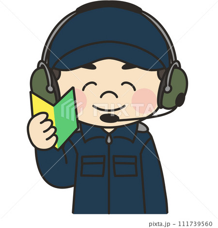 ヘリコプターの操縦士が初心者マークを持っているイラスト 111739560
