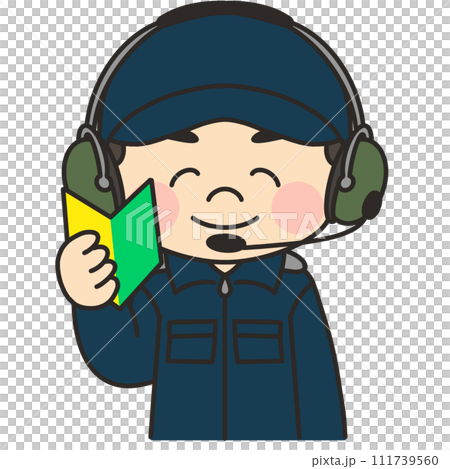 ヘリコプターの操縦士が初心者マークを持っているイラスト 111739560