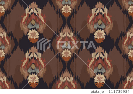 Ikat tribal Indian seamless pattern. Ethnic Aztec fabric carpet mandala ornament native boho chevron textile.Geometric African American oriental traditional vector illustrations. Embroidery style. 111739984