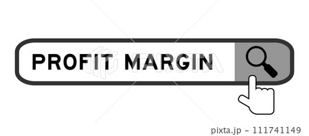 Search banner in word profit margin with hand over magnifier icon on white background 111741149