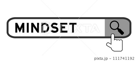 Search banner in word mindset with hand over magnifier icon on white background 111741192