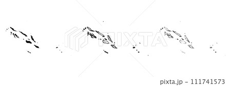 Solomon Islands country silhouette. Set of 3 high detailed maps. Solid black silhouette, thick black outline and thin black outline. Vector illustration isolated on white background. 111741573