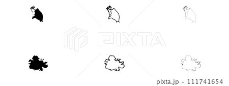 Antigua and Barbuda country silhouette. Set of 3 high detailed maps. Solid black silhouette, thick black outline and thin black outline. Vector illustration isolated on white background. 111741654