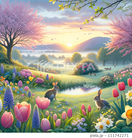 春のエッセンスを捉えたミニマリストなイラスト 111742271