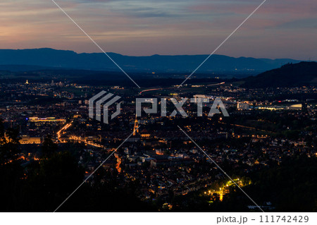 Aerial night view of Bern city from Gurten mountain, Switzerland 111742429