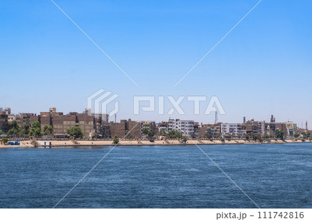 Luxor Port Panorama from Luxury Cruise Ship, Egypt. Egypt Summer Travel Luxor Port Panorama from Luxury Cruise Ship, Egypt. Egypt Summer Travel 111742816