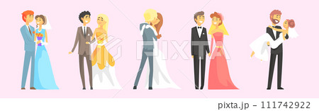 Wedding Couple Man and Woman Character Standing Vector Set Wedding Couple Man and Woman Character Standing Vector Set 111742922