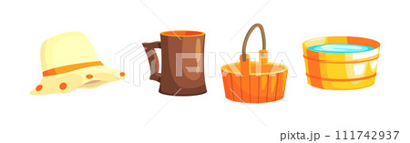 Sauna and Bath Object and Equipment with Wooden Tub Vector Set Sauna and Bath Object and Equipment with Wooden Tub Vector Set 111742937