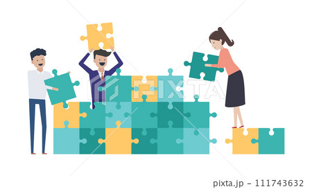 抜群のチームワークで効率よくパズルを組み立てるビジネスチーム 111743632