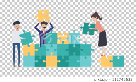 抜群のチームワークで効率よくパズルを組み立てるビジネスチーム 111743632