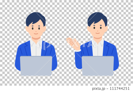 A set of business people looking at a computer and posing as a guide [people vector illustration material] 111744251
