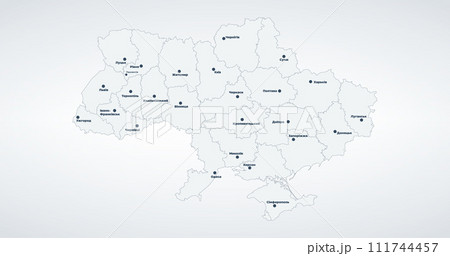Vector Map of Ukraine. Ukrainian territory with oblast border and cities. Stock vector illustration isolated on white background. 111744457