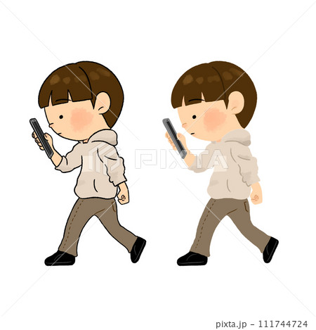 歩きスマホをする男性_シンプルなイラストセット 111744724