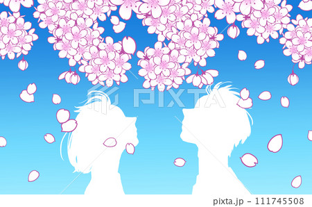 桜の下で男性と女性が向き合ったイラスト 桜の下で男性と女性が向き合ったイラスト 111745508