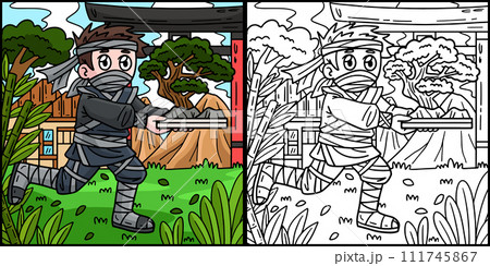 Ninja Carrying Bonsai Coloring Page Illustration Ninja Carrying Bonsai Coloring Page Illustration 111745867