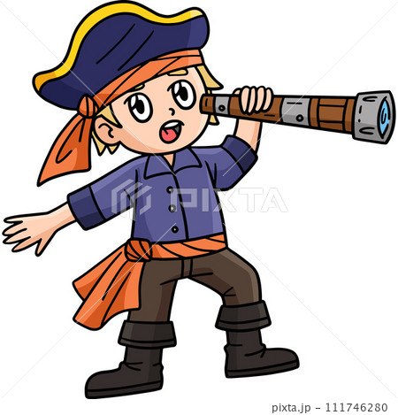 Pirate Looking through Telescope Cartoon Clipart  111746280