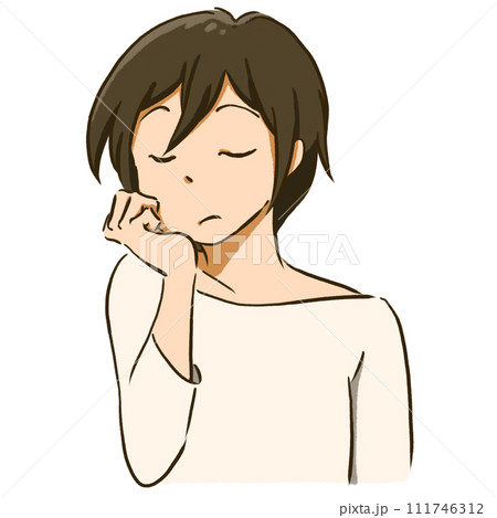 頬杖をついて目を閉じている女性のイラスト 頬杖をついて目を閉じている女性のイラスト 111746312
