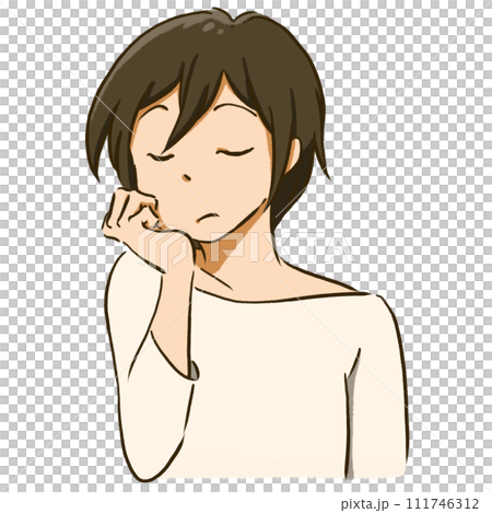 頬杖をついて目を閉じている女性のイラスト 頬杖をついて目を閉じている女性のイラスト 111746312