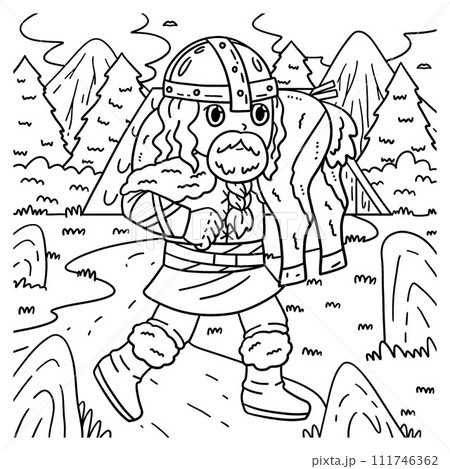 Viking with Hunt Coloring Page for Kids 111746362
