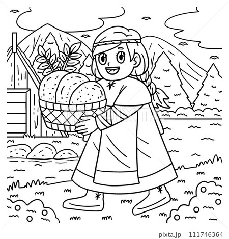Viking Child with Basket of Bread Coloring Page Viking Child with Basket of Bread Coloring Page 111746364