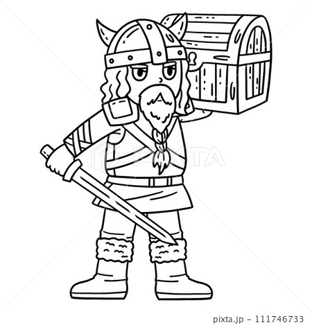 Viking with Loot Isolated Coloring Page for Kids 111746733