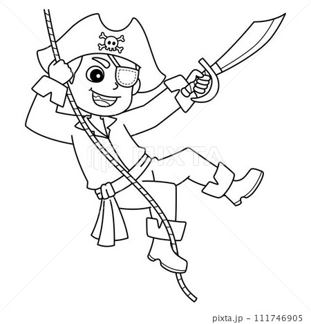 Pirate Swinging Isolated Coloring Page for Kids 111746905