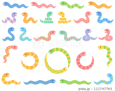 カラフルな模様の蛇のイラストセット 111747763