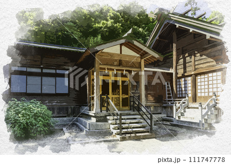 水彩画風　上越　春日山神社　庫裏　新潟県上越市 111747778