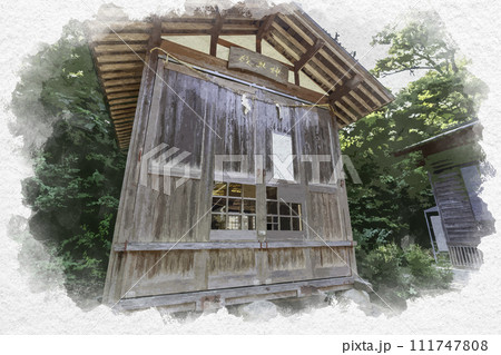 水彩画風　上越　春日山神社　神輿殿　新潟県上越市 111747808