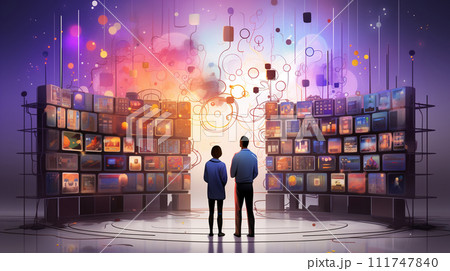 ビッグデータとAI：データ解析、AIが洞察を得る、データセンターの様子。