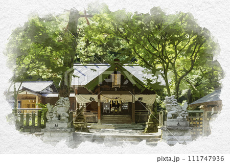 水彩画風 上越 春日山神社 拝殿 新潟県上越市 水彩画風 上越 春日山神社 拝殿 新潟県上越市 111747936