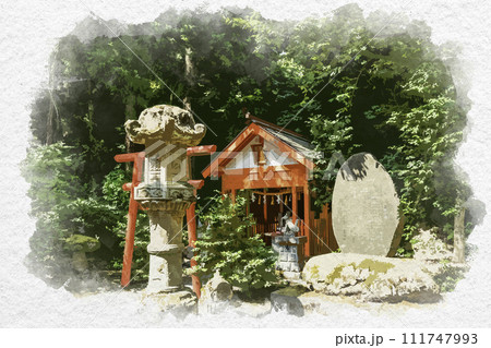 水彩画風　上越　春日山神社　北海稲荷神社　新潟県上越市 111747993