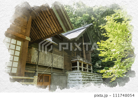 水彩画風 上越 春日山神社 本殿 新潟県上越市 水彩画風 上越 春日山神社 本殿 新潟県上越市 111748054
