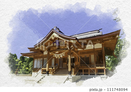 水彩画風 上越 春日神社 拝殿 新潟県上越市 水彩画風 上越 春日神社 拝殿 新潟県上越市 111748094
