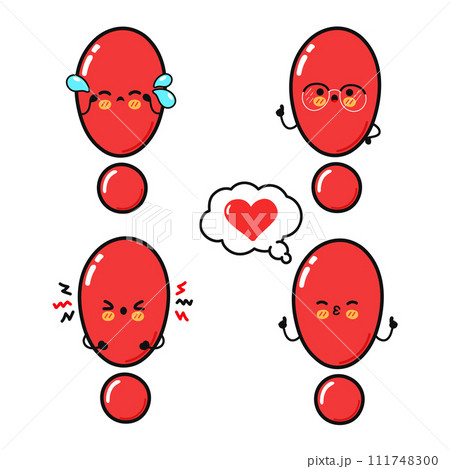 Funny cute Exclamation point characters bundle set. Vector hand drawn doodle style cartoon character illustration icon design. Isolated white background. Exclamation point mascot collection 111748300