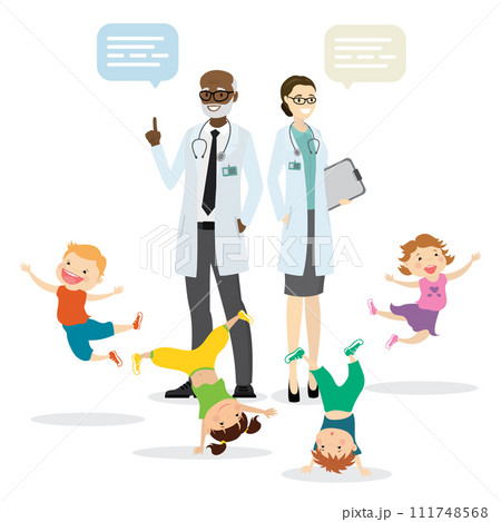 Couple of doctors and happy active kids,Children Health concept, 111748568