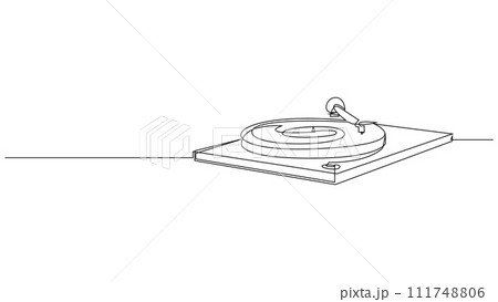 Vinyl record player turntable one line art. Continuous line drawing of analog audio player, retro music turntable vinyl disc jockey concept. Vector illustration. Vinyl record player turntable one line art. Continuous line drawing of analog audio player, retro music turntable vinyl disc jockey concept. Vector illustration. 111748806