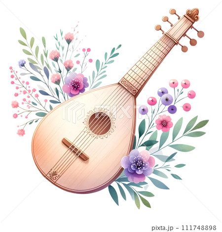 Lute Musical instrument with flowers 111748898