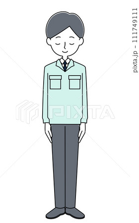お辞儀 作業着を着た現場監督の男性のイラスト お辞儀 作業着を着た現場監督の男性のイラスト 111749111