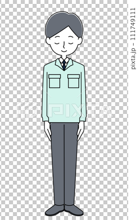 お辞儀 作業着を着た現場監督の男性のイラスト お辞儀 作業着を着た現場監督の男性のイラスト 111749111
