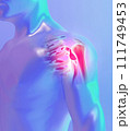 Shoulder painful skeleton x-ray, 3D illustration. 111749453